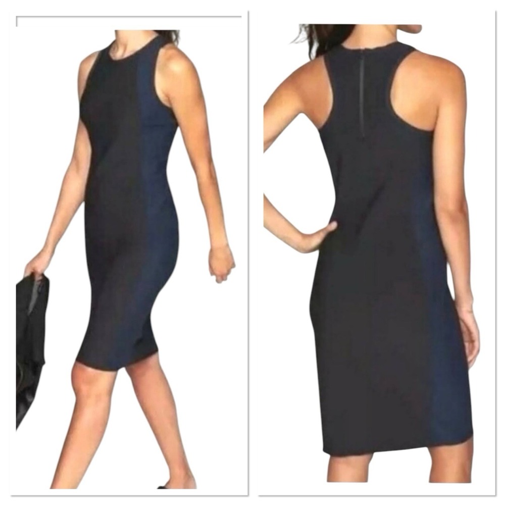 Athleta Women Size M Stellar En Route Scuba Dress Blue & Black Sleeveless 866701